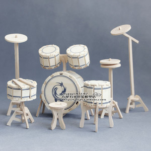 拼装木制儿童益智玩具手工礼物Diy创意仿真乐器架子鼓模型小摆件