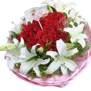 33朵红玫瑰10朵百合花束北京鲜花店送花上海天津重庆武汉鲜花速递