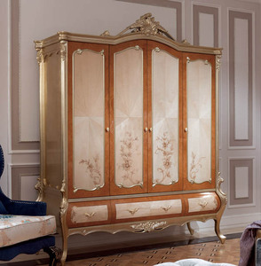 欧式实木雕花衣柜新古典金箔复古衣柜大户型样板间四门衣柜储物柜