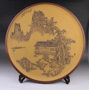 山水挂盘/紫砂挂盘/牧之陶刻作品/临其恩师上清作品/大号50公分