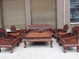 仙游红木古典家具 老挝大红酸枝荷花大宝座沙发十一件套 交趾黄檀