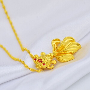 小金鱼吊坠镀金项链女越南沙金饰品不掉色欧币礼物防过敏黄金套链