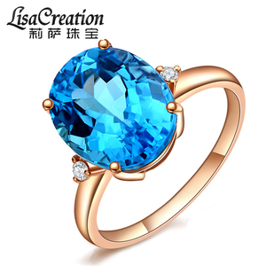Lescreation莉萨王氏珠宝18K玫瑰金镶嵌蓝色托帕石钻石戒指宝石戒