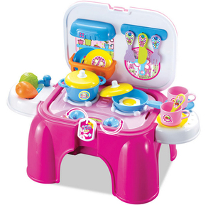 雄城过家家厨房厨具 多功能游戏椅带便携收纳凳子 儿童玩具套装