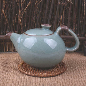 艺韵哥窑茶壶 陶瓷茶具天青哥窑开片茶壶 贤人指福 紫砂雕塑茶壶