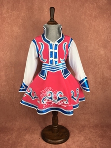 儿童蒙古舞蹈服装蒙古袍女童蒙古族演出服饰女款民族表演服新品