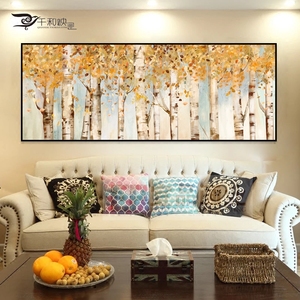 美式欧式乡村装饰画客厅餐厅卧室复古金色树林挂画壁画墙画样板房