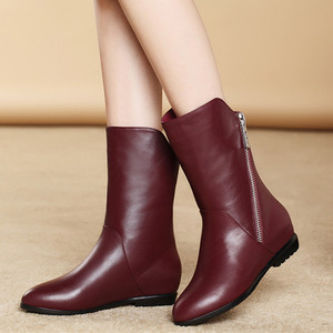 平底中筒靴女短靴2017春秋冬天新款平跟半桶单靴皮靴加绒中靴子土