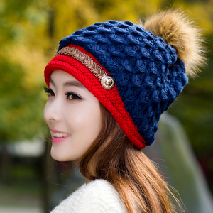女韩版潮可爱针织毛线帽 秋冬天女士时尚护耳帽冬季新款保暖帽子