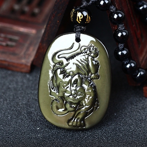 易明开光居鸣虎纳贵黑曜石吊坠化太岁开光属马人2021年开运吉祥物