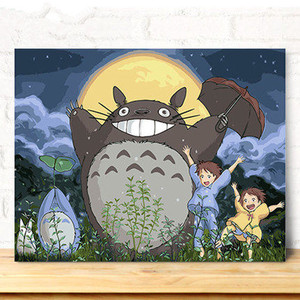 diy数字油画 客厅卧室动漫卡通儿童大幅手绘装饰画 宫崎骏龙猫