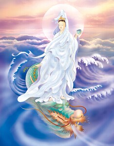 骑龙观音菩萨 佛画佛像画唐卡挂画丝绸卷轴高清挂轴 观音菩萨包邮