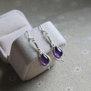 【匣藏舶来品】水瓶座 尼泊尔手工925银镶紫晶耳环 耳坠