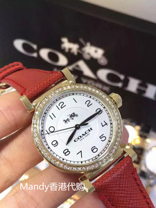 香港代购专柜正品coach蔻驰石英女表 真皮表带腕表复古数字钻圈