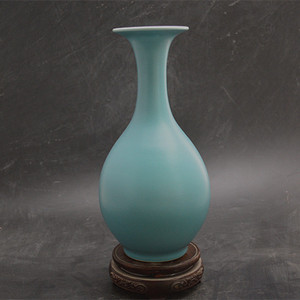 淘宝清雍正汝釉天青色玉壶春 仿古摆件 全手工花瓶 古董古玩 家居摆设