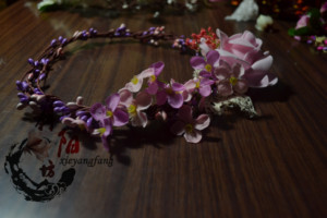 【斜阳坊】cos森女系手作仙新娘欧式复古花环蕾丝花朵发饰粉紫多