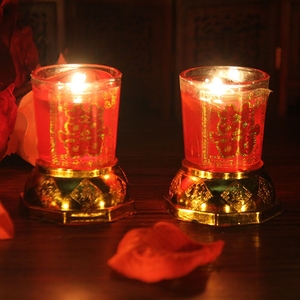 婚庆用品 结婚礼品婚房布置 中式洞房花烛 大红无烟水晶蜡烛台