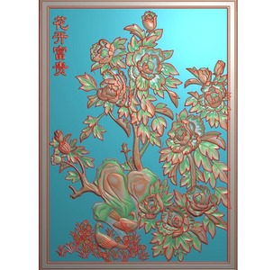 国色天香牡丹花/精雕图浮雕图灰度bmp电脑雕刻扫描jdp/花开富贵
