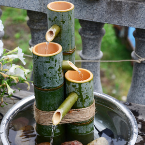 立式三根竹流水器　新鲜老楠竹手工制作　适合扁平较浅鱼缸