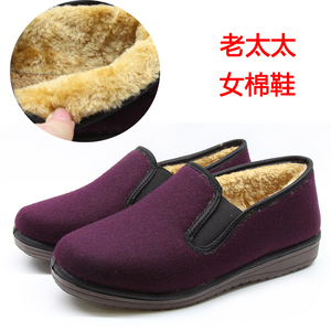 老北京布鞋冬季中老年女棉鞋呢子面加厚绒保暖妈妈老人鞋软底防滑