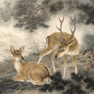 工笔画素材 梅花鹿 单幅tif 777mb 400dpi 写实动物设计参考m089