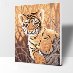 数字油画包邮手绘老虎diy油彩画儿童动物填色油画卧室客厅装饰画
