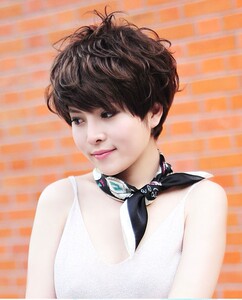 厂家直销假发 蓬松卷发型女斜刘海 新梨花头短发 假发女短发蓬松