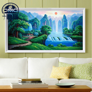 手工法国dmc十字绣新款中国风山水风景客厅挂画油画混绣 好运长流