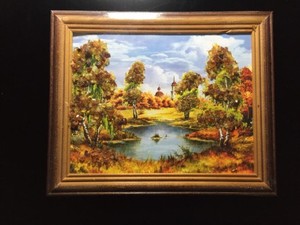 俄罗斯琥珀画 欧洲进口风景装饰挂画 波罗的海天然蜜蜡画特价现货