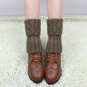 秋冬针织毛线格子女短袜套保暖护腿套韩国宽松堆堆袜鞋套靴套脚套