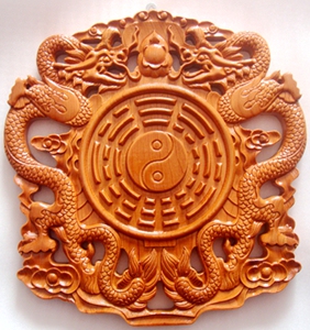 桃木双龙大号太极八卦凸镜 木雕挂件 木制工艺礼品 风水摆件钥匙