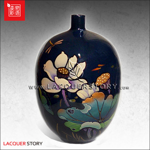 清仓折扣-脱胎漆器 彩绘装饰小口花瓶/工艺品/家居摆设(绿荷)