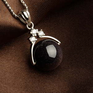 925纯银蓝星石蓝砂石星空转运珠 球 吊坠项链 时尚韩版 锁骨链 女