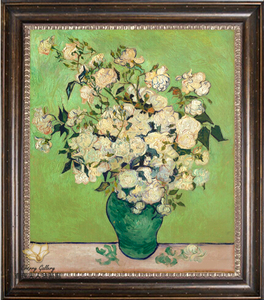 查理夫人 现代美式乡村餐厅油画手绘 梵高玄关装饰画有框 白玫瑰