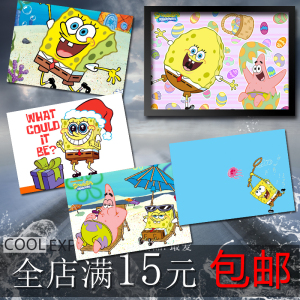 欧美动画海绵宝宝卡通海报装饰画牛皮纸相框相片纸挂相框墙画壁画