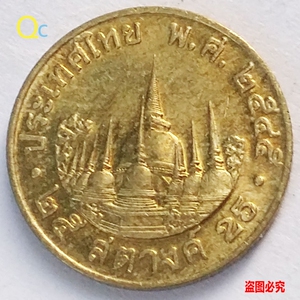 世界钱币泰国泰铢建筑黄铜小硬币寺庙16mm外国钱币 泰韩德美国