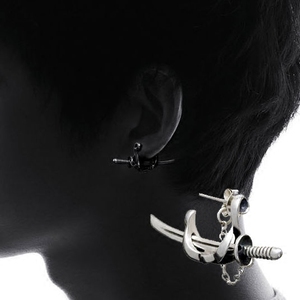 个性s925纯银武士刀朋克耳钉男 单只潮男女日韩非主流耳环男 霸气