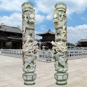 惠安青石雕刻华表双盘龙柱子传统浮雕镂空雕寺庙园林广场公园建筑
