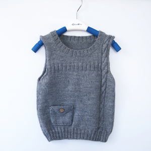 手工编织童装毛衣 宝宝套头背心毛线衫 萌口袋儿童毛衣内搭衫外套