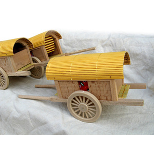 农家院用品木制微型马车马拉轿子车模型 古代带篷车装饰品摆件