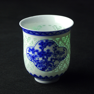 怡兰|景德镇纯手工青花玲珑陶瓷品茗杯 陶瓷茶具 包邮