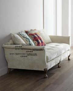 出口法国法式乡村摩登风格实木脚银色做旧布艺三人位沙发家具