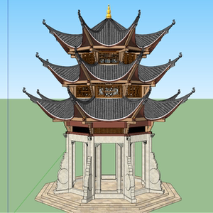su苗族建筑模型sketchup苗族八角塔设计苗族传统亭台阁楼小品模型