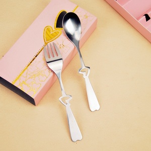创意情侣镂空心形柄叉勺套装叉子勺子不锈钢便携餐具笑脸韩国