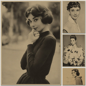 奥黛丽赫本 复古牛皮纸海报 欧美明星好莱坞酒吧咖啡店装饰画贴画