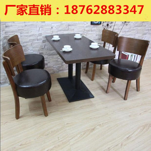 实木圆椅咖啡厅桌椅西餐厅桌椅奶茶店甜品店茶餐厅饭店餐桌椅组合