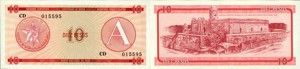 古巴10比索美洲纸币1985年P-FX4首套外汇券A版CUBA钱币全新UNC