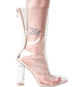 2017卡戴珊春夏透明PVC水晶跟大码走秀女短靴时装舞台夜店潮鞋子