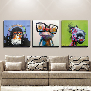 客厅现代装饰画手绘动物抽象油画猩猩青蛙驴无框画卧室餐厅挂画