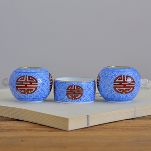 汉缘 景德镇手绘万字边福寿图本金描口点颏罐鸟杯鸟食罐 虫罐